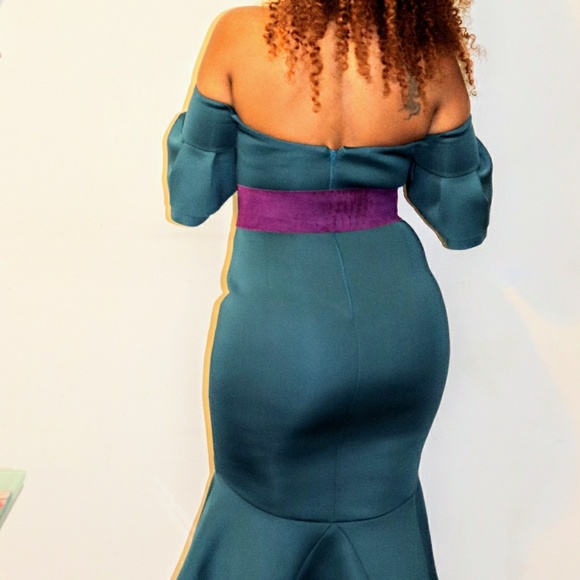 WOMEN'S DRESSES BODYCON PEPHEM HI LOW DRESS, TEAL - Picture 7 of 8